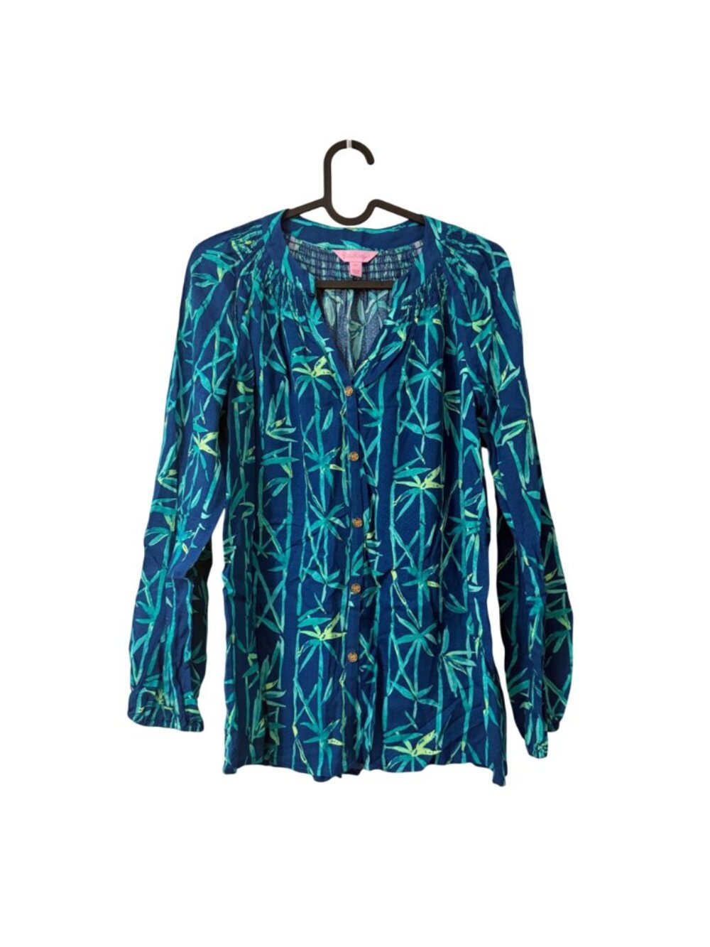 Lilly Pulitzer Blue Green Bamboo Blouse Pant Set Womens Size XS/S - Picture 2 of 13